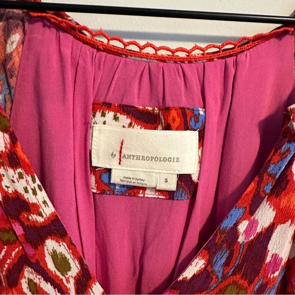 Anthropologie Red Burgundy Ikat Floral Mini Dress Small - Picture 11 of 11